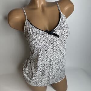 Gina Benotti Y2K Floral Bow Cami Top Medium 40/42 Black White Stretch Tank EUC